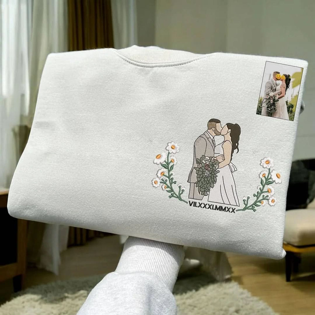 Blooming With Love – Custom Embroidered Birthday Flower Portrait from Photo Sweatshirt Hoodie, Perfect Gift for Mom