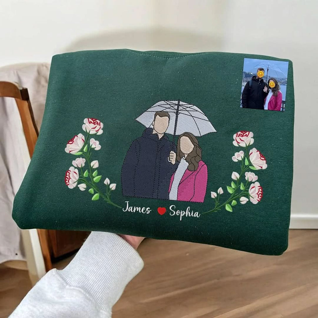 Blooming With Love – Custom Embroidered Birthday Flower Portrait from Photo Sweatshirt Hoodie, Perfect Gift for Mom