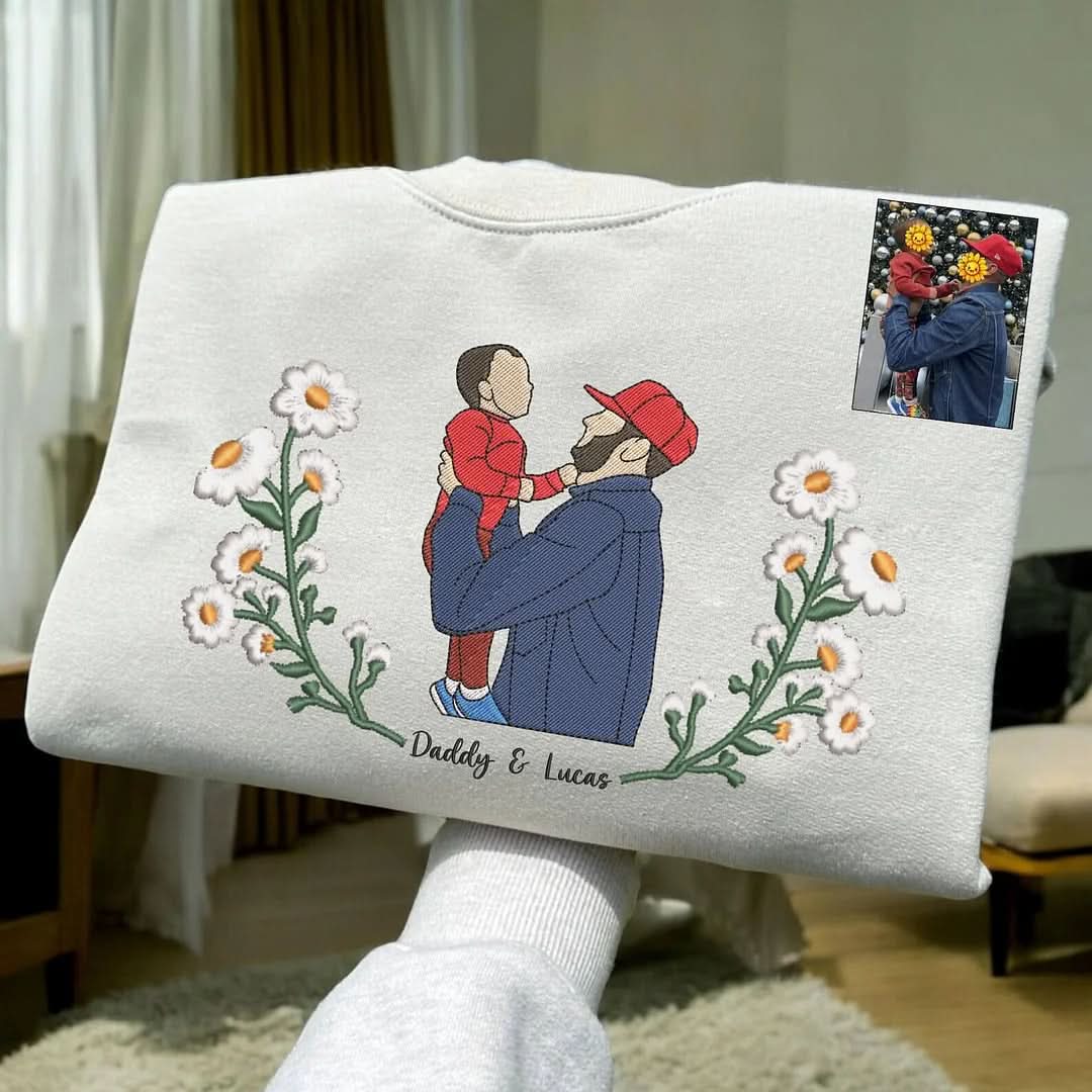 Blooming With Love – Custom Embroidered Birthday Flower Portrait from Photo Sweatshirt Hoodie, Perfect Gift for Mom