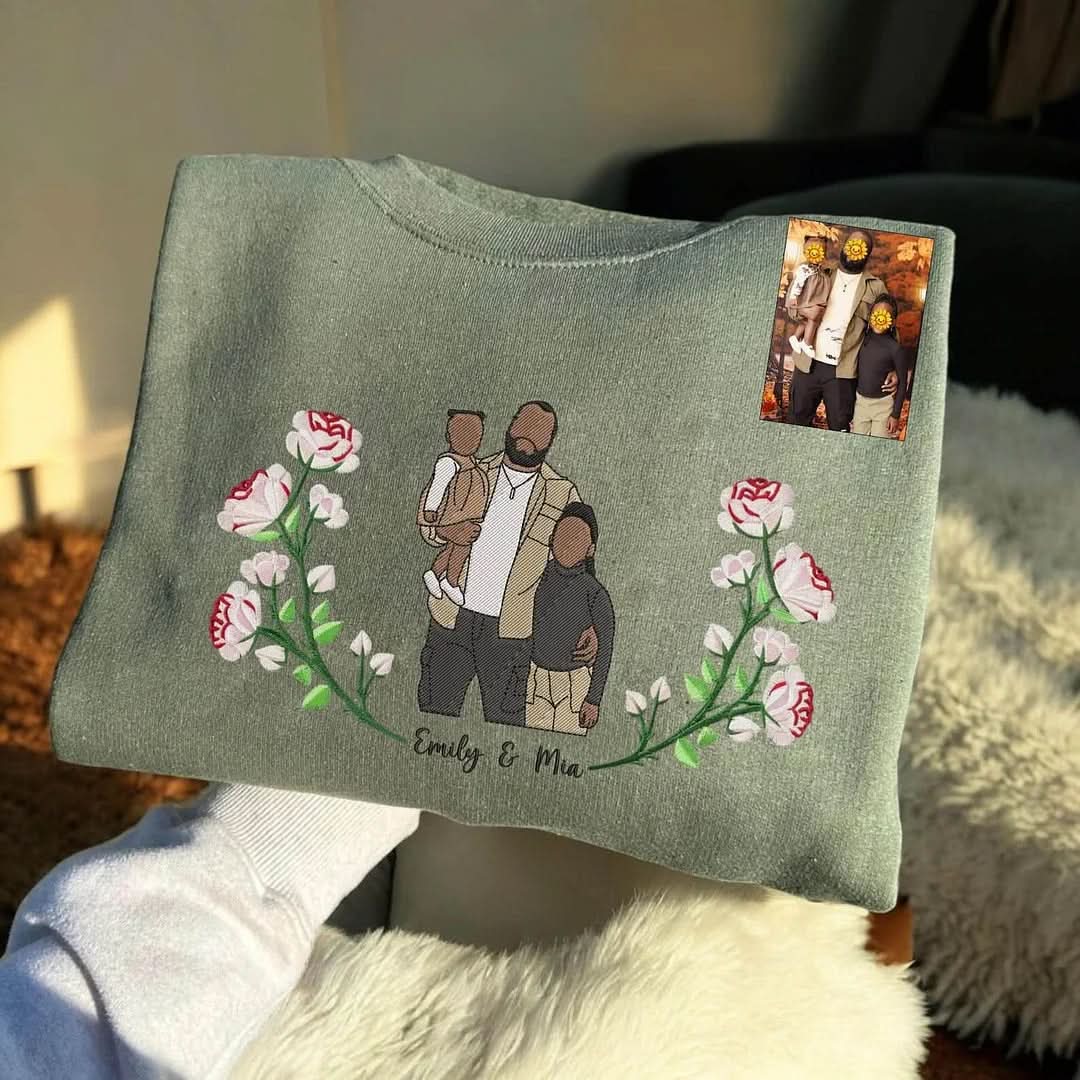 Blooming With Love – Custom Embroidered Birthday Flower Portrait from Photo Sweatshirt Hoodie, Perfect Gift for Couple