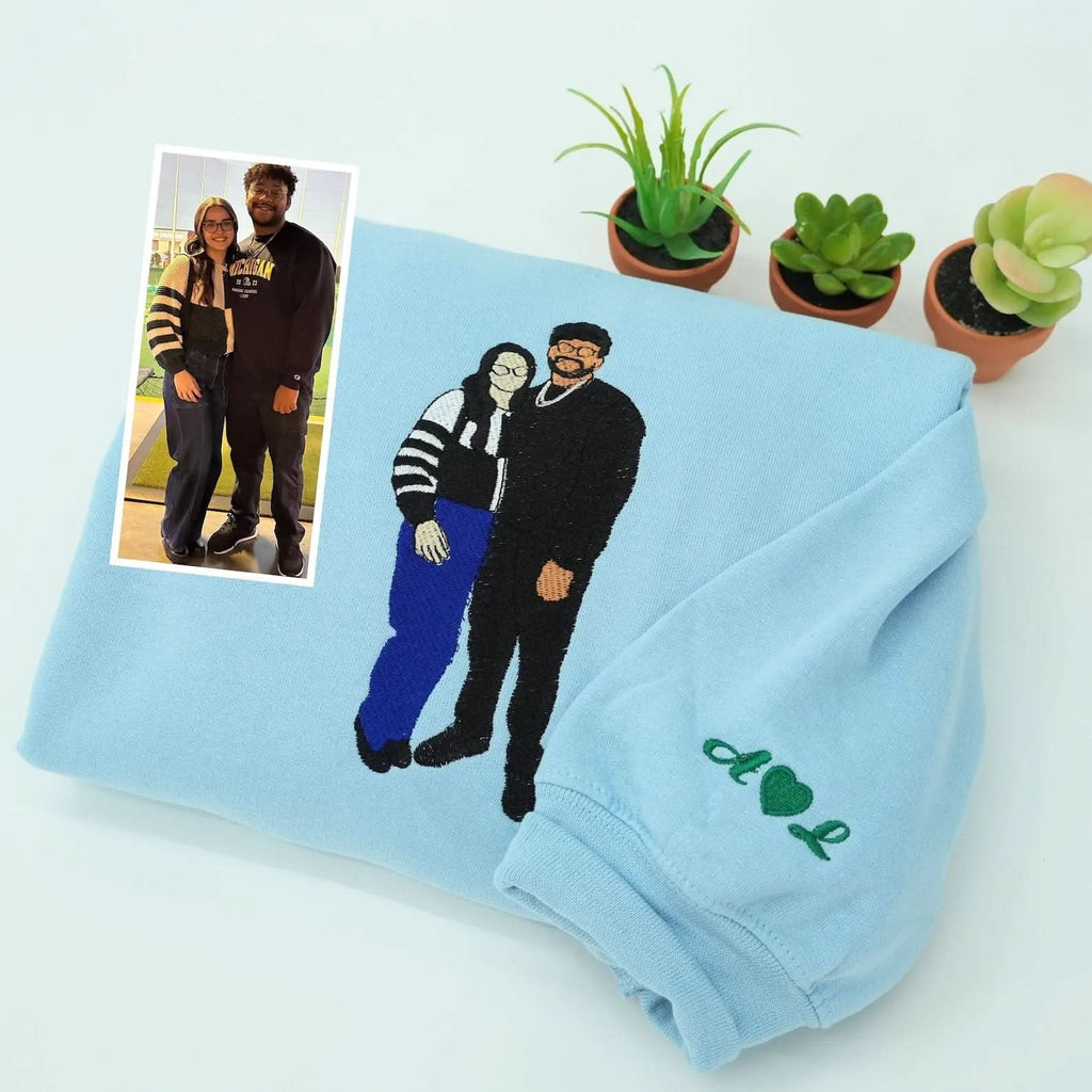 Anniversary Gifts For Boyfriend - Embroidered Couple Portrait Sweatshirt - Custom Portrait From Photo Hoodie - Matching His And Her Hoodies