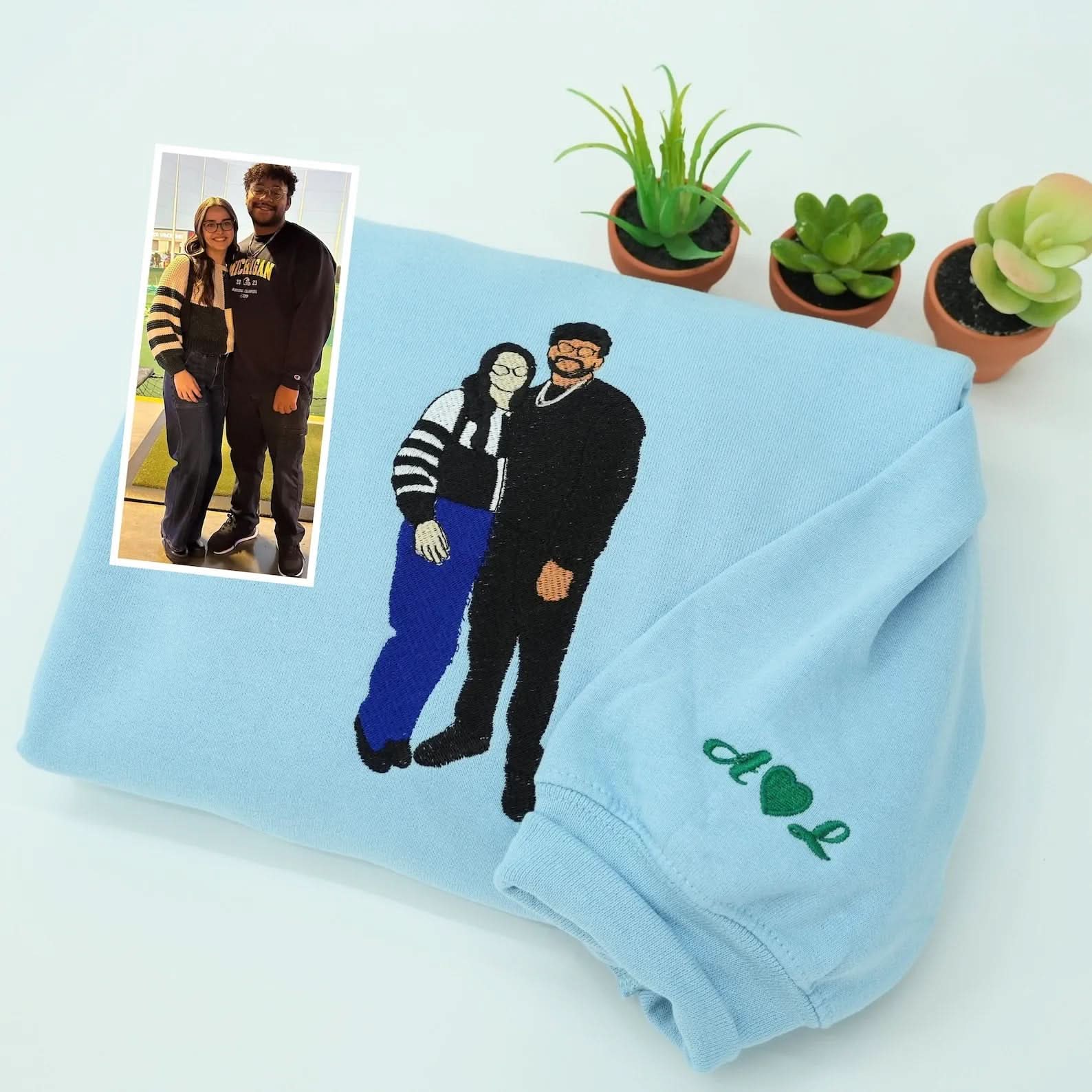 Anniversary Gifts For Boyfriend - Embroidered Couple Portrait Sweatshirt - Custom Portrait From Photo Hoodie - Matching His And Her Hoodies