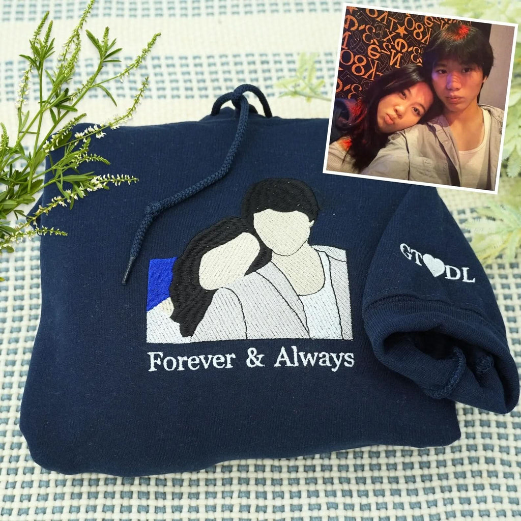 Anniversary Gifts For Boyfriend - Embroidered Couple Portrait Sweatshirt - Custom Portrait From Photo Hoodie - Matching His And Her Hoodies