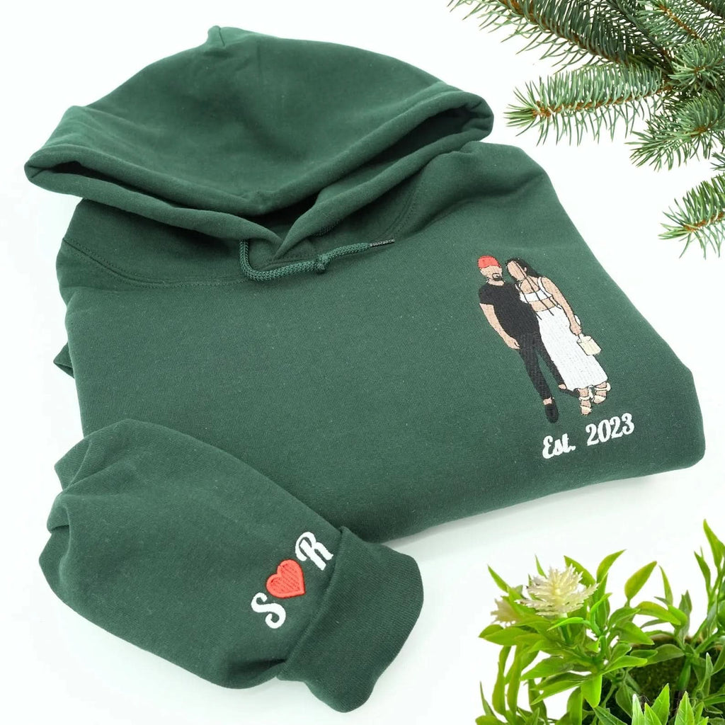 Anniversary Gifts For Boyfriend - Embroidered Couple Portrait Sweatshirt - Custom Portrait From Photo Hoodie - Matching His And Her Hoodies